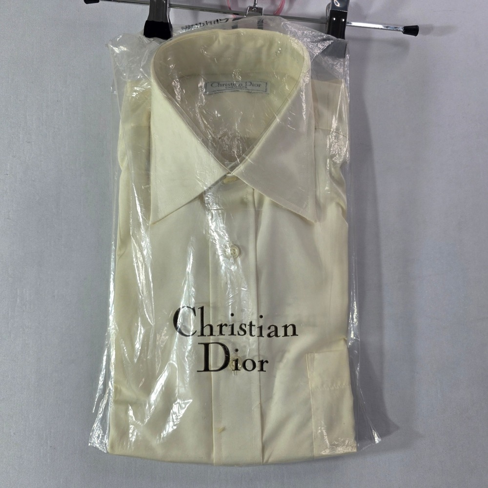 Vintage 70s Christian Dior Qiana Nylon Shirt 15 32-33 NOS Disco Point Collar